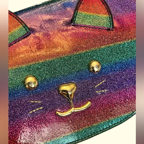 Betsey Johnson Quilted Cat Face Backpack Y2K Kawaii Coquette Glitter Rainbow Bag - Picture 13 of 16